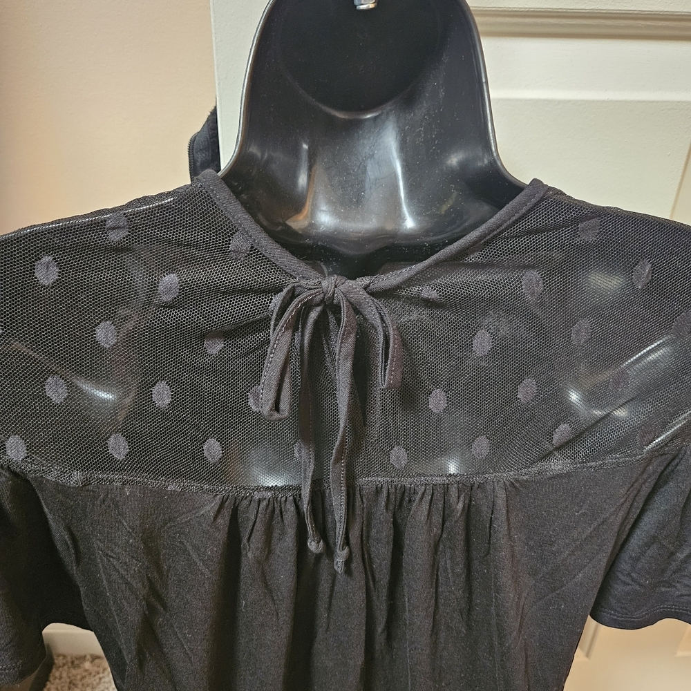 New York & Company Black Sheer Polka Dot Top - Picture 9 of 12